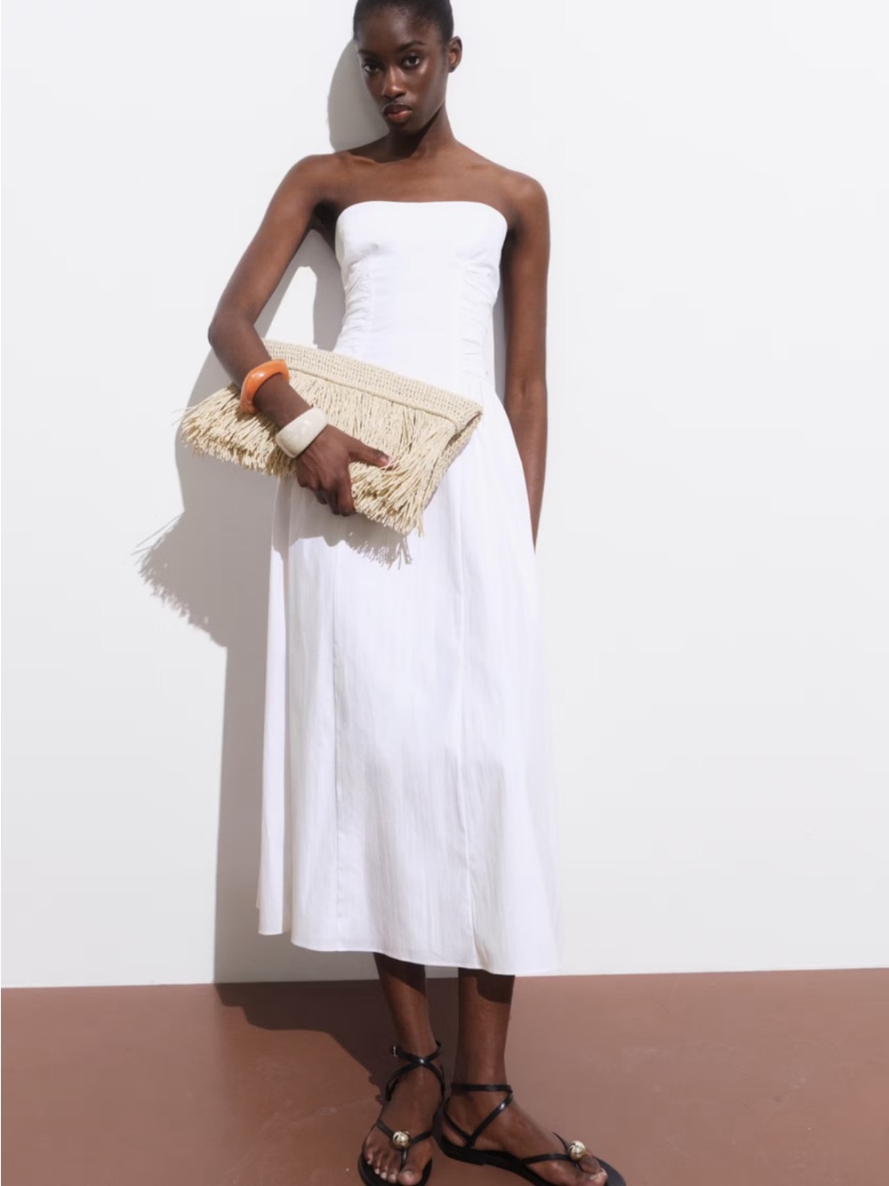 Mango Strapless White Maxi Dress